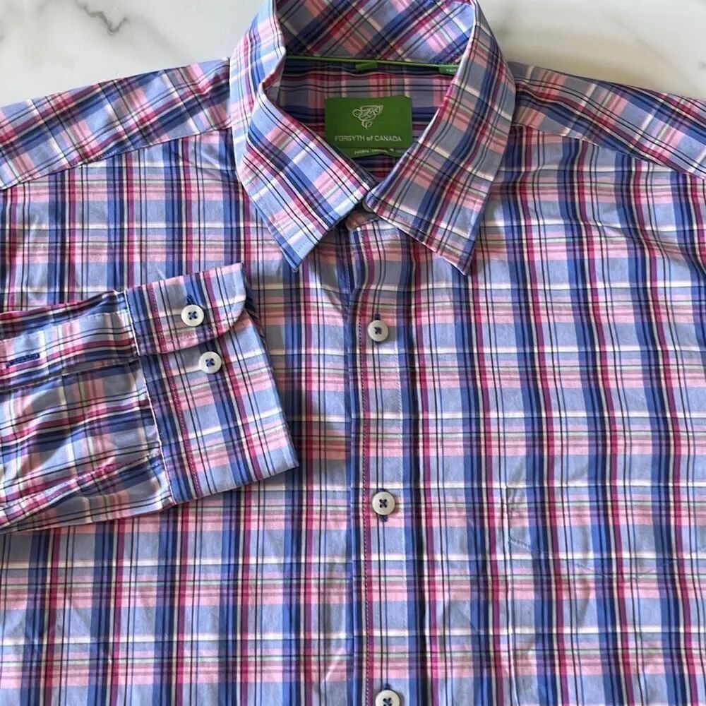 Forsyth of Canada Cotton Non Iron Button Down Long Sleeve Shirt Mens M